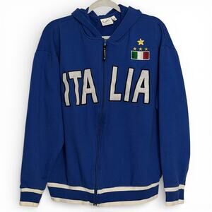 Vintage Italia Soccer Hoodie EuroSport Azzurri Zip Jacket Blue Y2K Men's XXL
